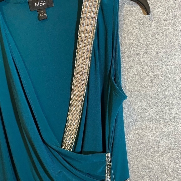 12 MSK White Rhinestone Embellished Green Party Dress Size S - Picture 2 of 5